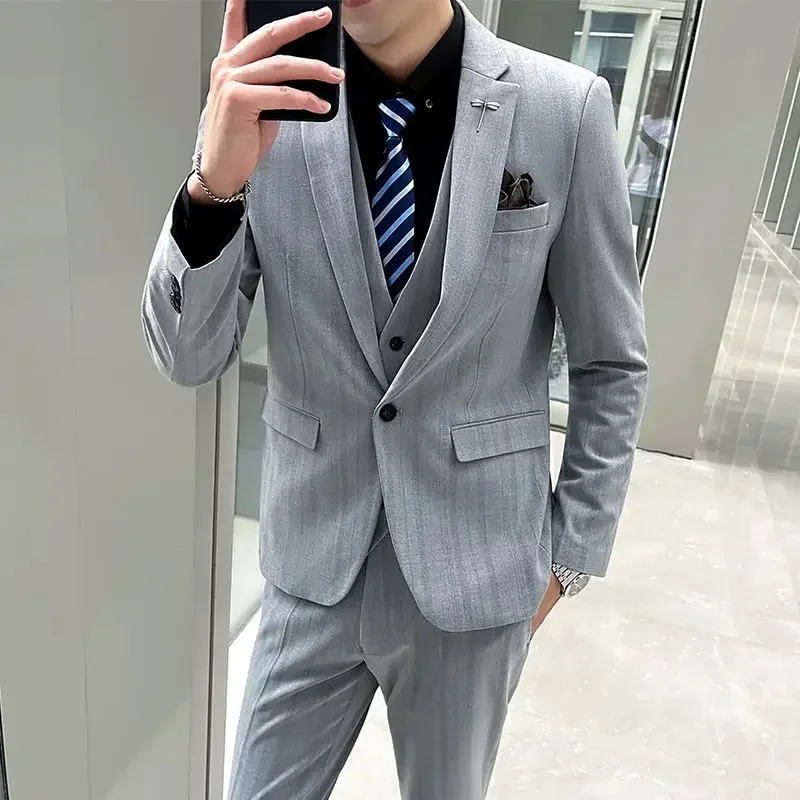 Boutique (Blazer+ Pants) Men\'s Fashion Hosts British Style Work Business Wedding Casual Art Style Elegant Gentleman Suit M-5XL