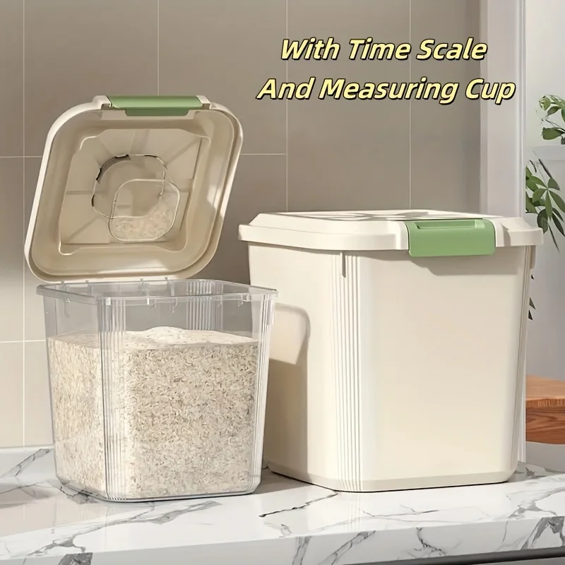 

2pcs/4pcs Cream Colored Airtight Food Storage Container with Easy Access Lid And Time Scale, Plastic Rice Barrel, Moisture & Pe