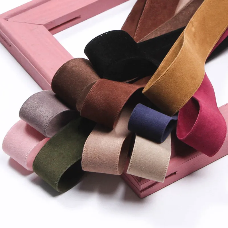 10 Yards/Roll Solid Color Double Face Suede Blank Pressing Velvet Ribbon for DIY Bows Cap Crafts Clothing Accessories