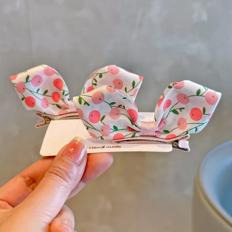 2PCS Prints Stereoscopic Ear Bow Hairpins Children Cute Headwear Girls Clips Barrettes Hairgrips Hair Accessories