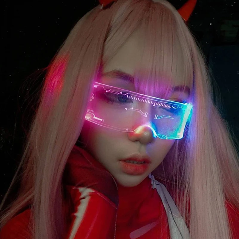 LED Luminous Cyberpunk Sunglasses Women For Men Sun Glasses Brand Designer Trend Punk Steampunk Light Up Colorful Goggles UV400