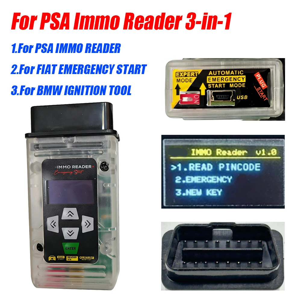 

For PSA Immo Reader 3-in-1 for Fiat Emergency Start Bypass Key Simulator for BMW Force Ignition Tool Read PIN Code Plug and Play