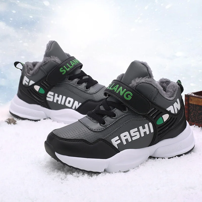 Plush Winter Children Shoes Boy Sneaker Luxury Warm Non-slip Kids Casual Cotton Sneaker Sports Leather Snow Boots for Boy