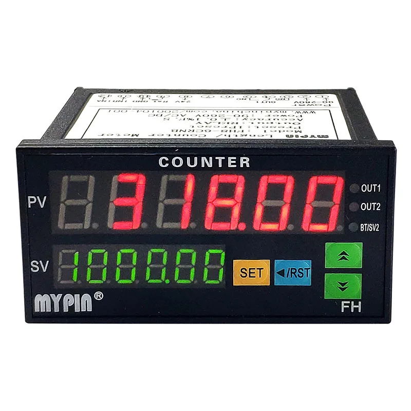FH8-6CRRB Dual Display Digital Counter 6 Digits Light-emitting Diode 90~265V AC/DC Length Meter with 2 Relay Output and Pulse