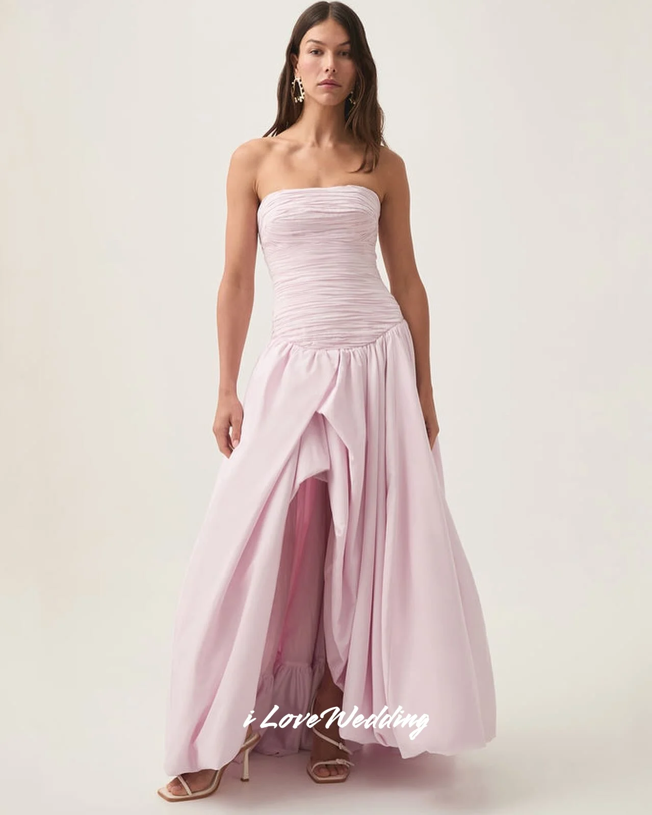 

Розовые платья для выпускного вечера без бретелек 2025 года, плиссированное платье трапециевидной формы без рукавов нестандартной формы до щиколотки, женские свадебные платья для гостей по индивидуальному заказу