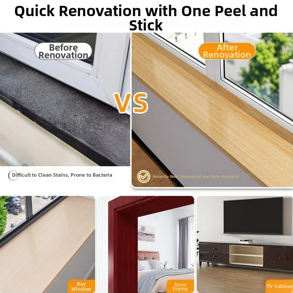 Thickened Wood Grain Window Sill Sticker Sun Protection Removable Self-Adhesive Wallpaper Peel and Stick