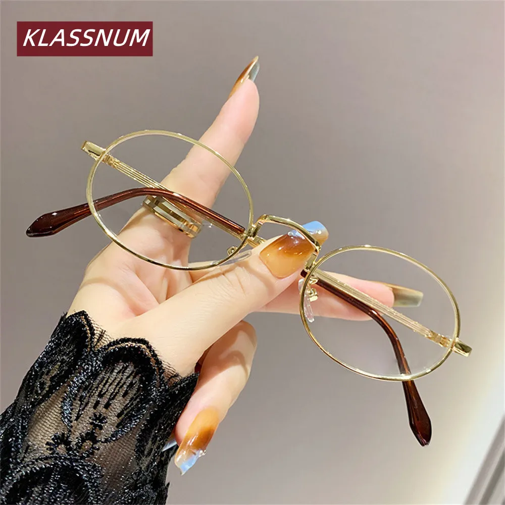 KLASSNUM Anti-Blue Light Progressive Myopia Reading Glasses Fashionable Retro Flat Mirror Eyeglasses Mini Frame Eyewear 0-4.0