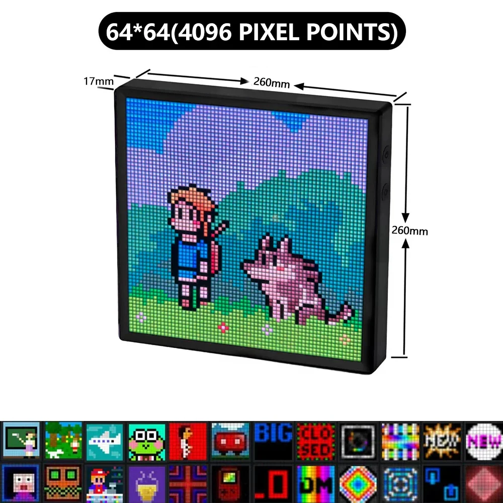 64 LED Pixel Display Frame RGB Smart APP Digital Lamp Panel DIY Art Display Gaming Anime for Gaming Room Home Decor Pixel Art