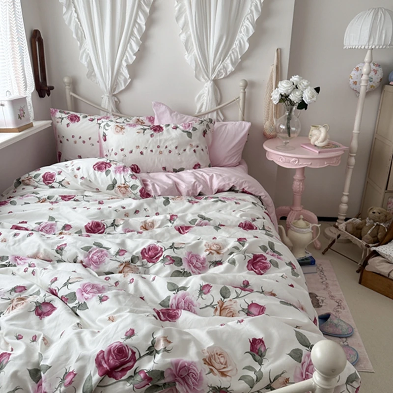 Bed Linen Duvet Cover 40s Cotton Rose Girls Queen Size Duvet Cover Bedding Adult Home Textile housse de couette Nordic Sling