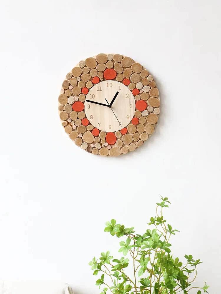 

Creative solid wood clock wall clock living room dining room silent modern household wallfashion luxury wooden wall