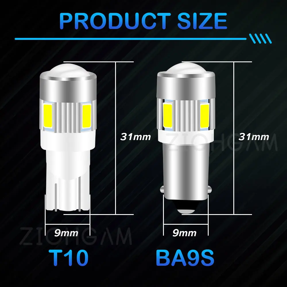 ZIOHGAM 2PCS BA9S Bulb Led 194 T10 T4W Reading Interior 5730 Door Dome Trunk Signal Parking License Plate Light DRL Car Lamps