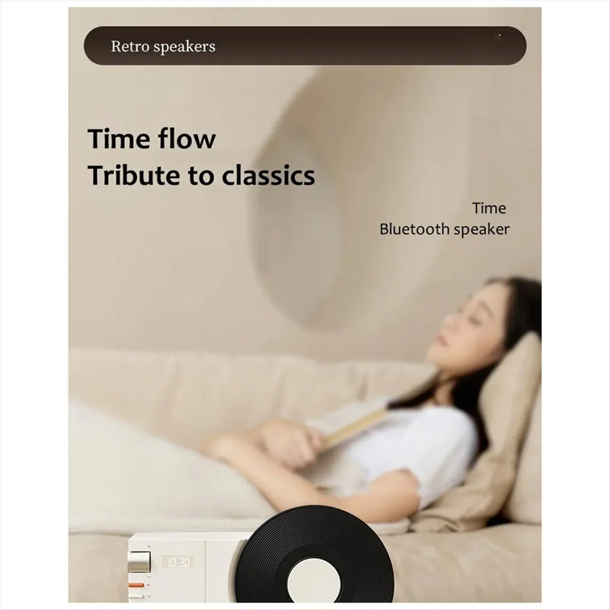 A93P Vinyl Bluetooth Speaker Retro High-Quality Mini Audio Portable Clock Speaker Support TF Card /AUX,Black