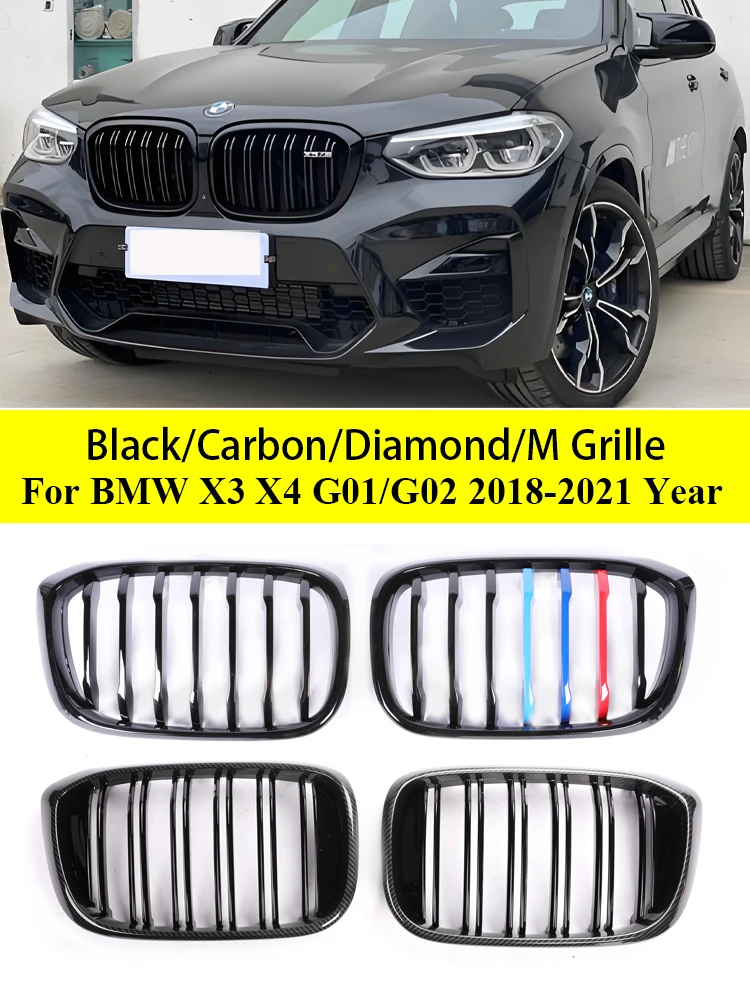 

For BMW X3 X4 G01 G02 2018-2021 Front Bumper Kidney M Color Grille Replacement Grills Cover Car Accessories