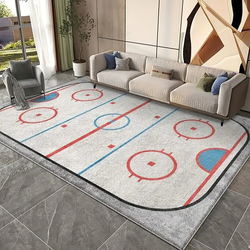 VIKAMA Ice Hockey Rink Imitation Cashmere Carpet Soft and Slip-Resistant Floor Mat For Living Room and Bedroom Home Decoration
