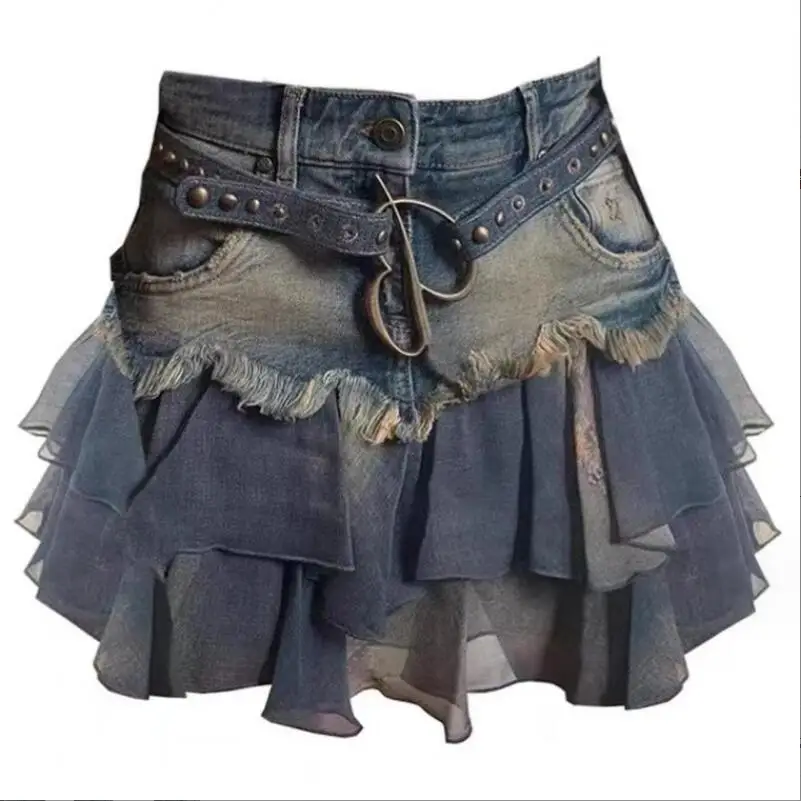 

Women Patchwork Denim Skirt Vintage Y2k Summer Harajuku Korean Streetwear Fashion A-line Mini Jeans Skirt Pippie Clothes p1203