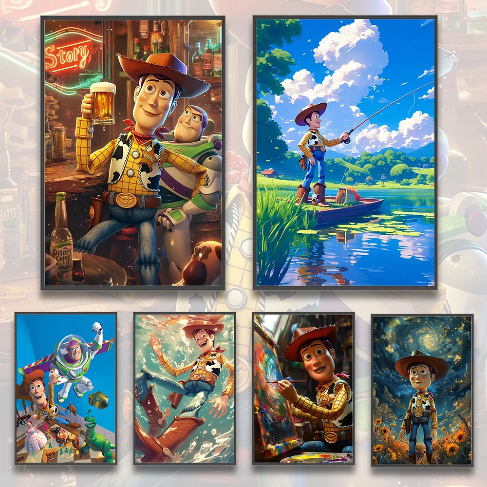 Disney Woody Toy Story Self-adhesive Poster Movie Wallpaper Figures Home Decoration Painting Wall Art Bedroom Cartoons Kid Gift