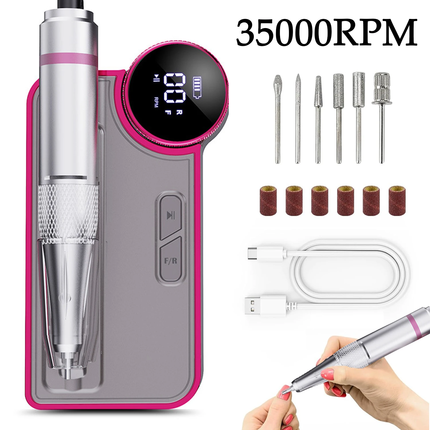 35000RPM Nail Drill Machine Electric Nail Sander Rechargeable Manicure Machine Professional Milling Cutter For Gel Polishing