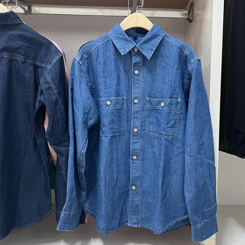 Waed Denim Casual Long Sve irt Loose Fit Autumn Men's Workwear Couple's Sle Breathable Comfortable Youth Trend