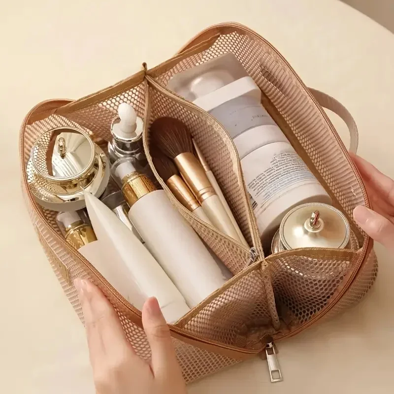 Neue Netzgarn-Mesh-Kosmetiktasche, transparent, große Kapazität, Kissen-Reise-Essential, Toilettenartikel-Beutel, multifunktionale Kosmetiktasche – Detail 4