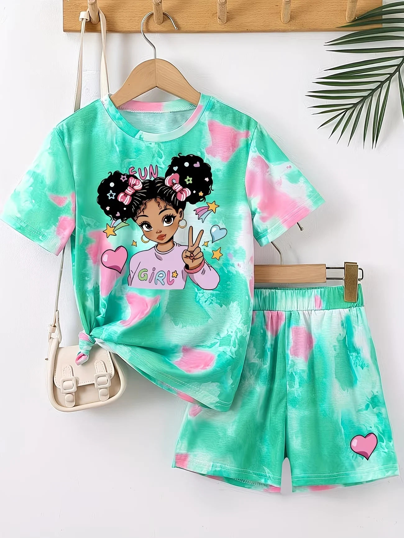 Image of Kawaii Anime-Print Kinder-Sportanzug Kurzarm-T-Shirt und Shorts 2-teiliges Set Mädchen Lässige Sommerkleidung