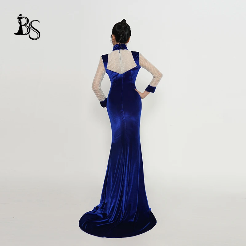 Baisha Luxury Custom Evening Dress Heavy Handmade Beaded Velvet Stand-Up Collar Gala Dress For Celebrities Party Prom Y17