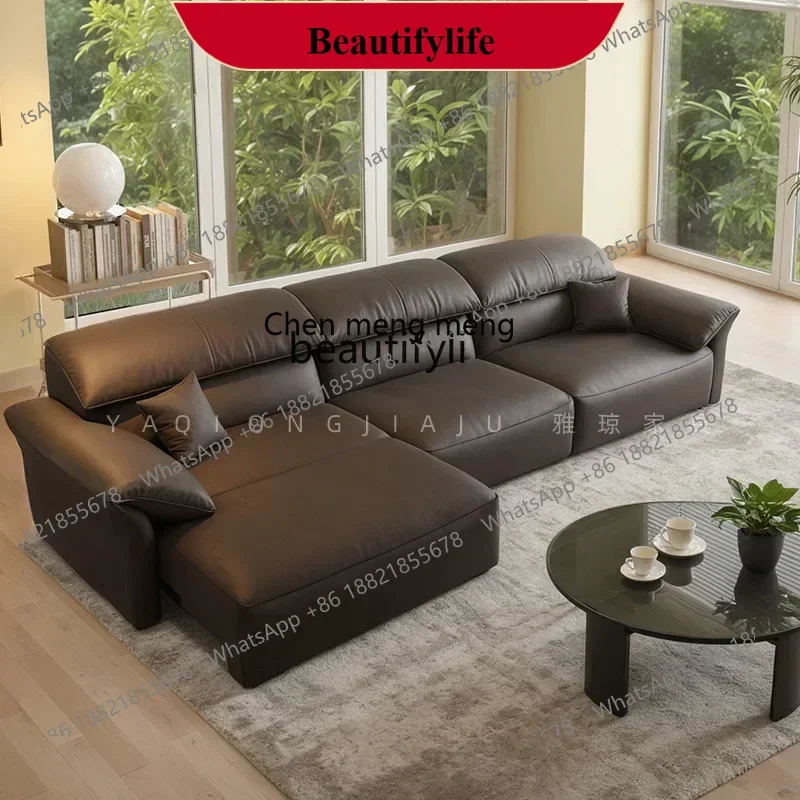

D178 H Italian leather electric function living room 2024 new sofa zero against the wall, first layer cowhide sofa bed