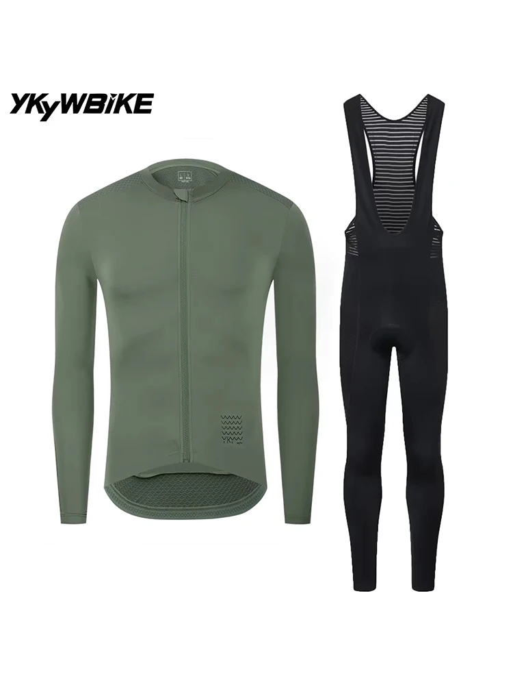 YKYWBIKE Herren-Radsportbekleidung-Sets Frühling Herbst Herren-Rennrad Langarm-Trägerhose Fahrradtrikot-Anzug Maillot Kit