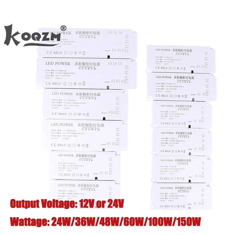 

LED Cabinet Light Power Supply 24/36/48/60/100/150W Transformer 12V 24V Constant Voltage Source Adapter For LED Strip