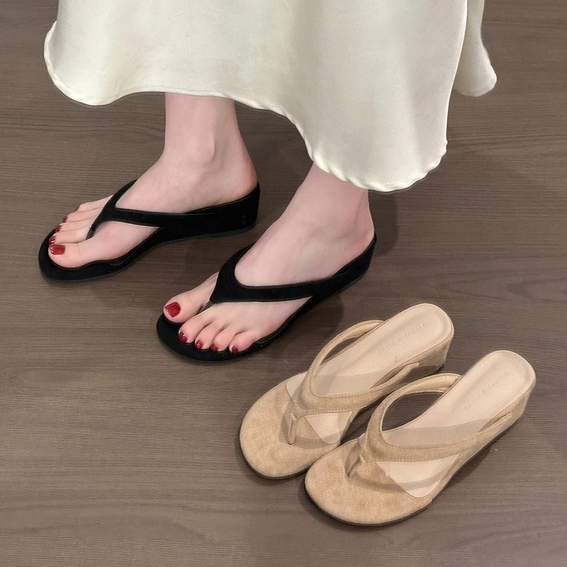 

Vintage Summer Fashion Wedges Heel Flip Flop Outdoor Clip Toe Women Gladiator Slippers Ladies Concise Beach Vacation Slides