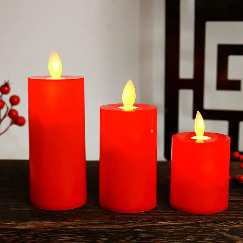 Flickering Flame Pillar Candles Red Battery Power LED Electronic Fake Candles Table Decoration Supplies For Home Party