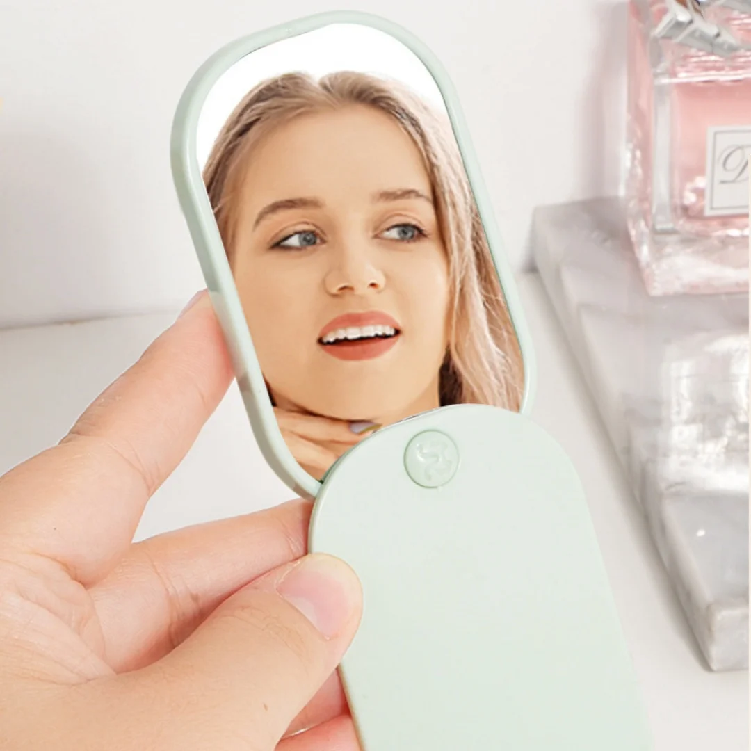 Square rounded sliding makeup mirror, portable storage small mirror, mini travel makeup mirror