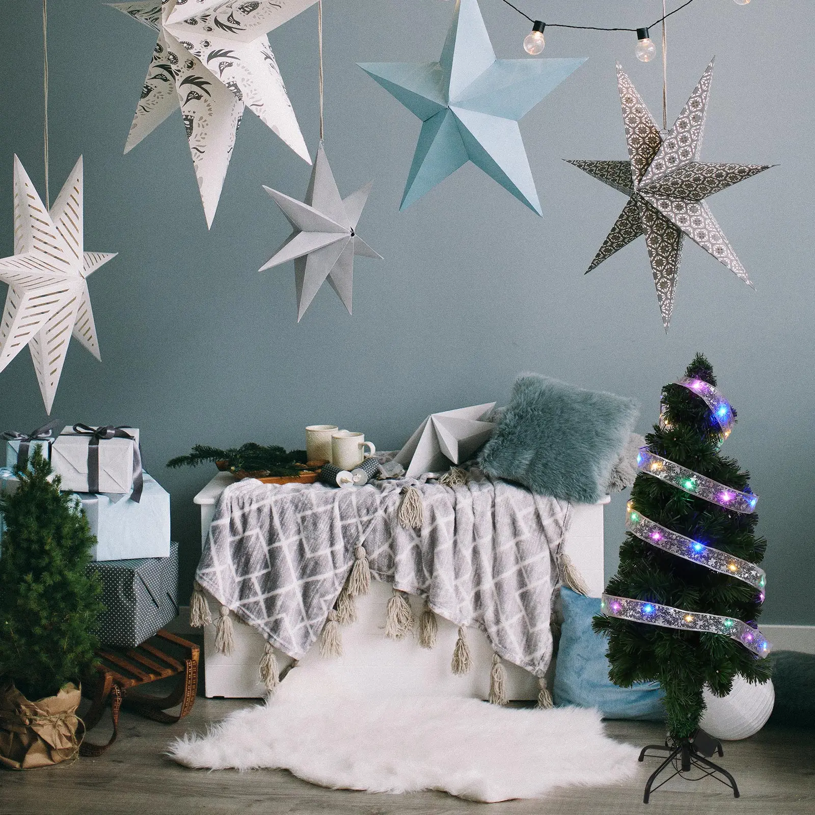 

1pc Christmas Tree Decorations LED Ribbon Lamp String Pink Fabric Wreath Xmas Photo Prop Cloth Wrapping Reusable Powered