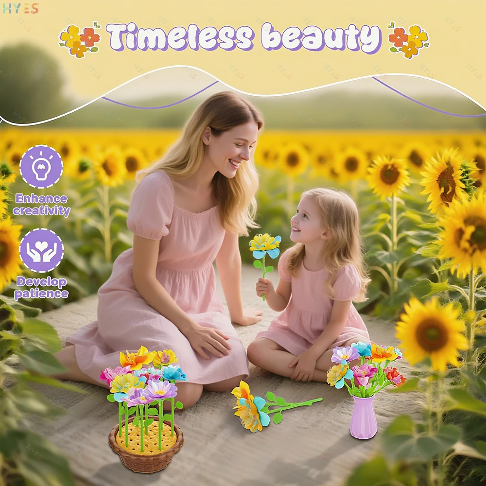 HYES Kids DIY bloemboeketkit Educatieve knutselset DIY bloemstuk Kinderspeelgoed Maak eigen cadeau voor verjaardagsvakantie