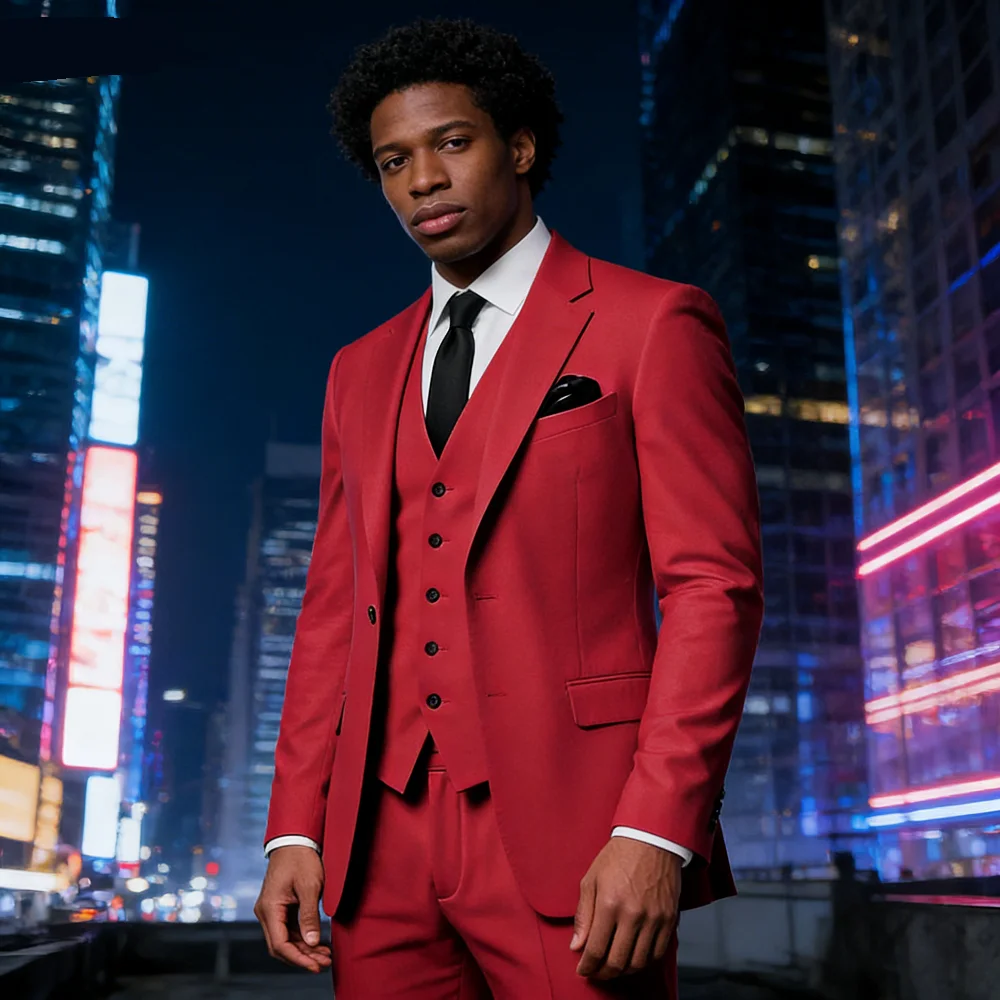 

Men's Monochromatic Slim Fit 3-Button Peak Lapel Smoking Jacket Vest Formal Business Suit Set for Wedding Terno