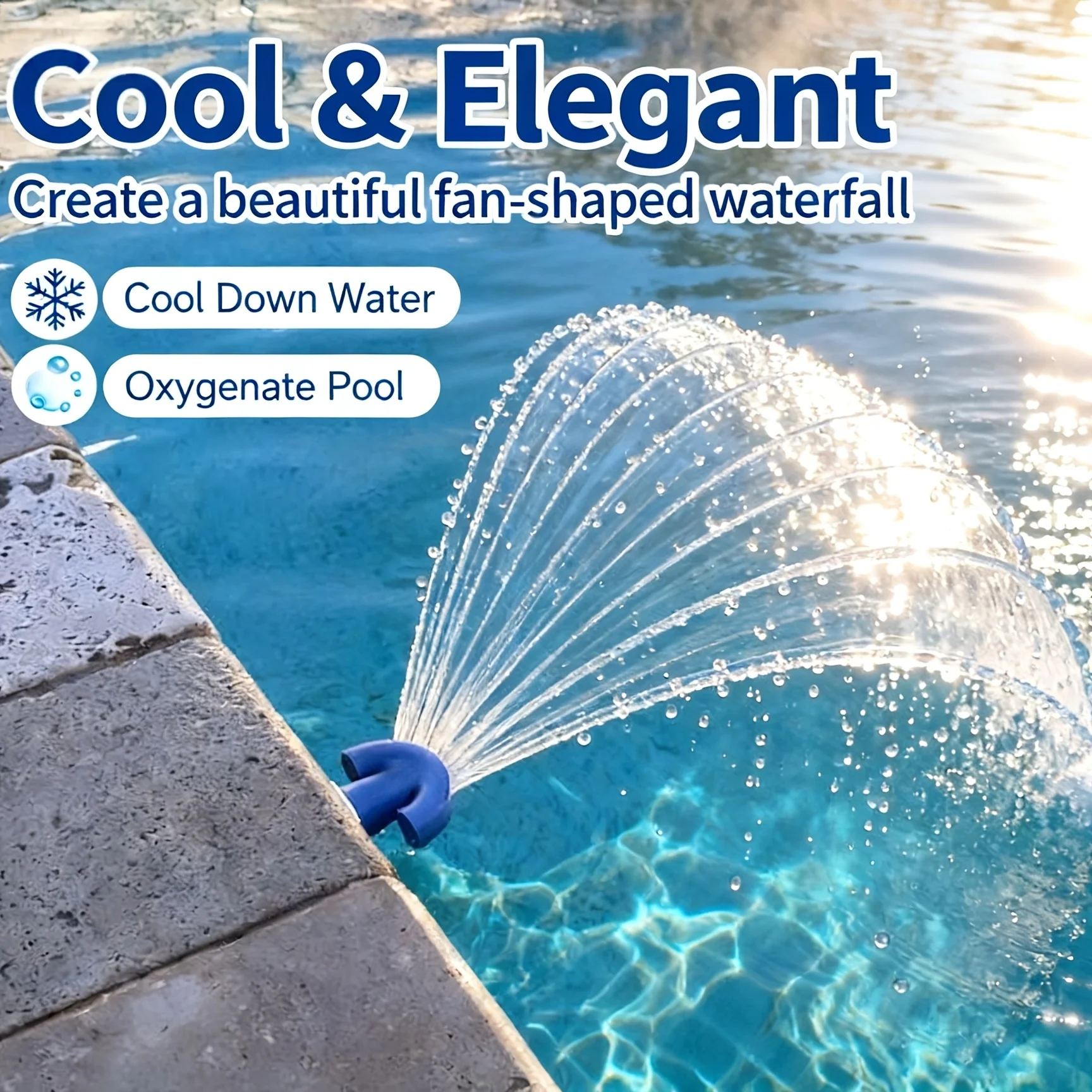 1pc Universal Swimming Pool Fountain Waterfall Sprinkler Aeration Cooling System Easy Install for Above Ground & Inground Pool