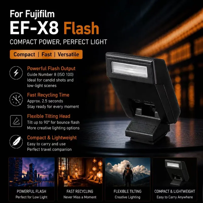 95%New Genuine For Fujifilm EF-X8 TTL Flash for X Series Mirrorless Cameras Portable Shoe Mount Flashgun