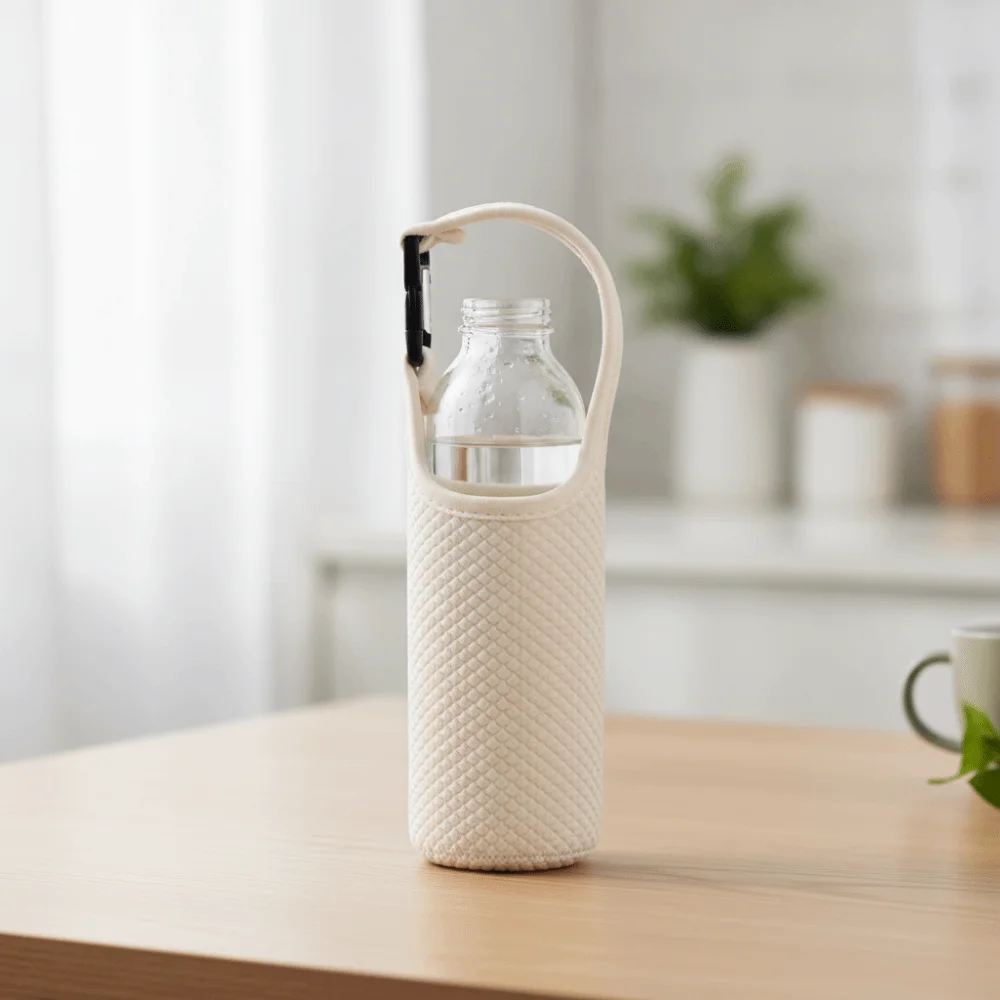 Neoprene Sport Water Bottle Cover Adjustable Shoulder Strap Insulated Water Bottle Case Solid Color Protective