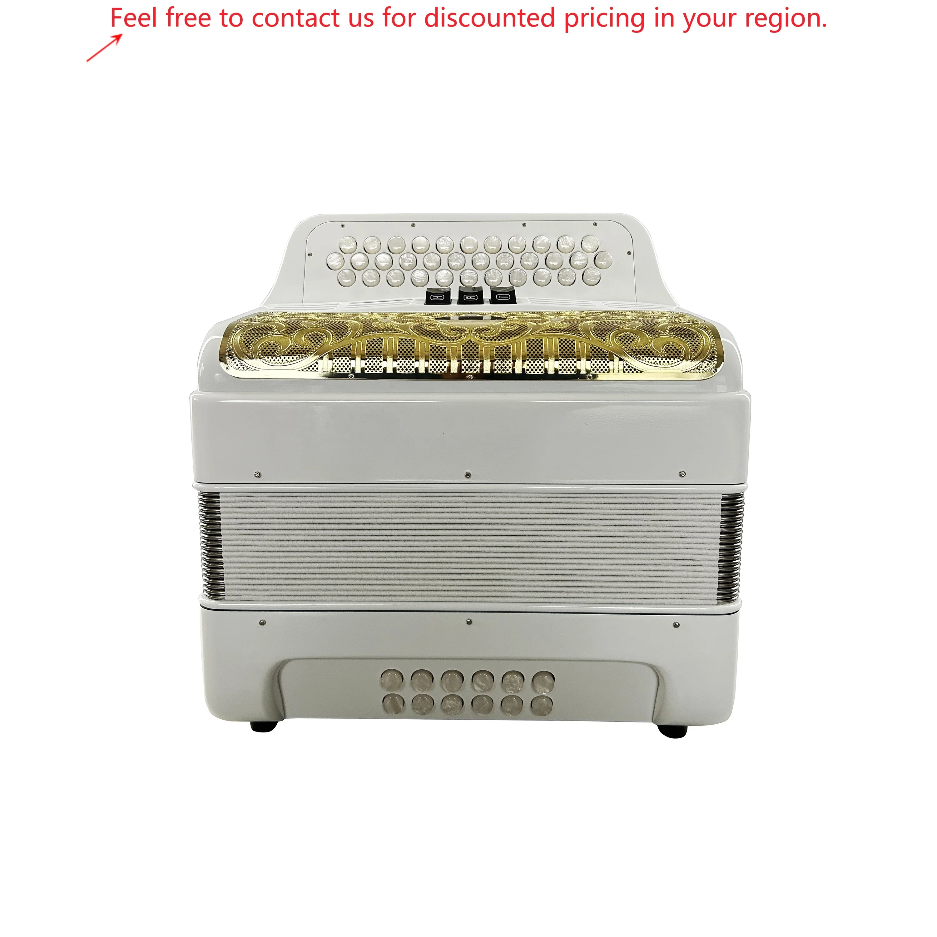 

34 Buttons 12 Bass 3 Registers Bright White Accordion Gold Grill White Buttons Accordion Instrument Acordeon Musical JB3412C