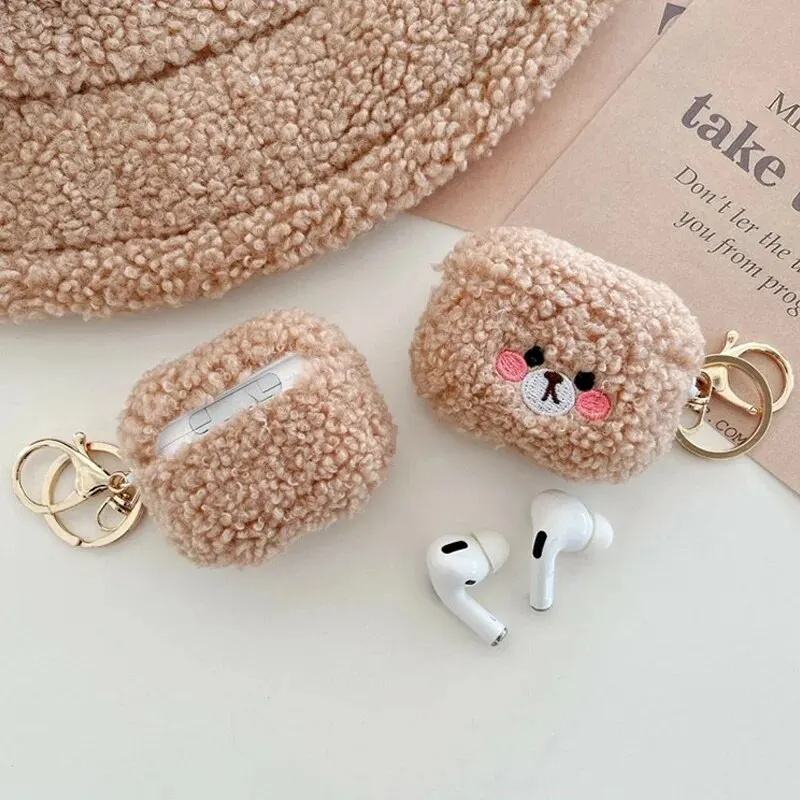 Solid Color Plush Teddy Bear Headphone Cover For Apple Airpods 1, 2, 3 Pro Protective Case Against Falls