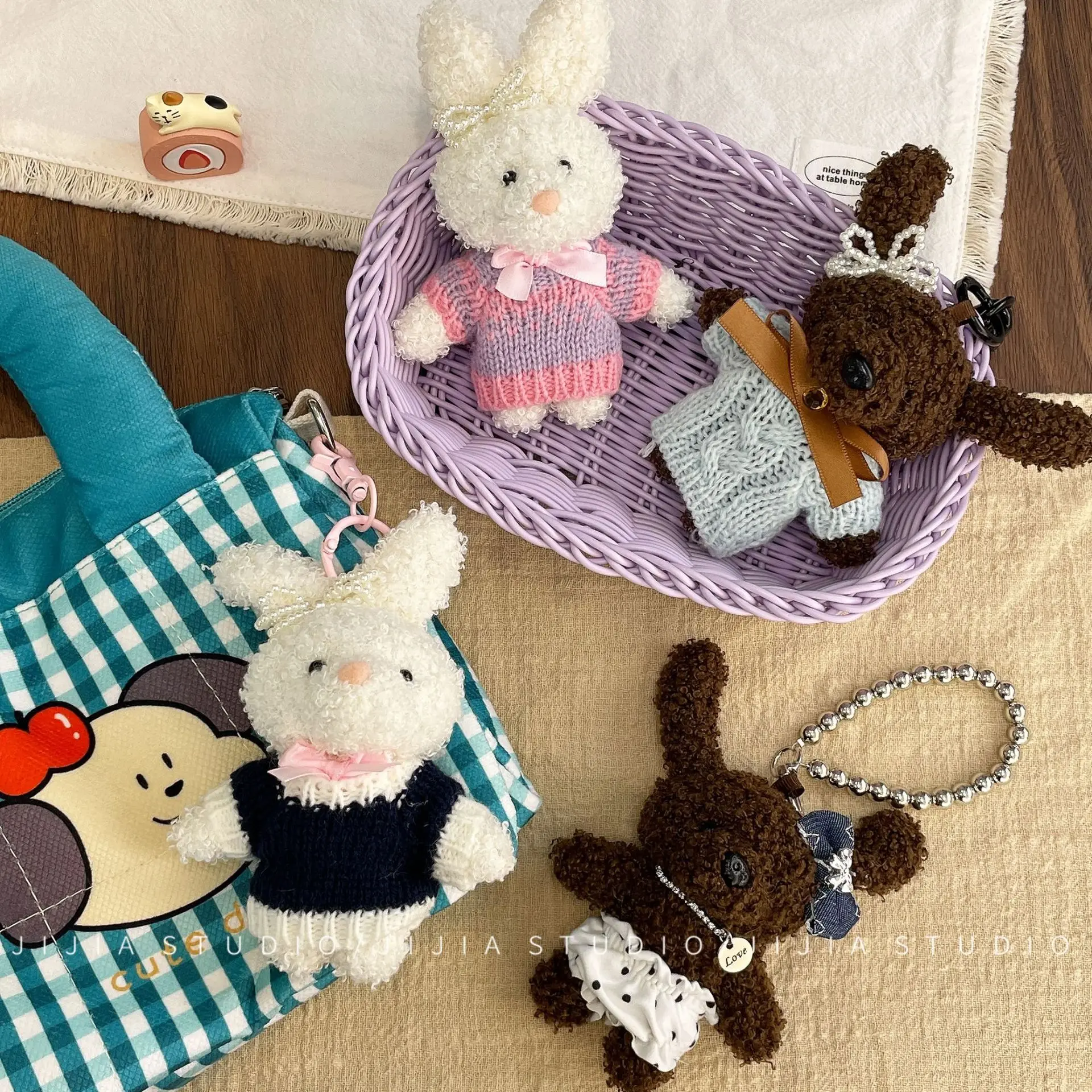 Bag Charm Quirky Long Ear Bubble Puppy Rabbit Soft Plush Durable Pendant for Backpack Purse Car Keychain Decoration Women