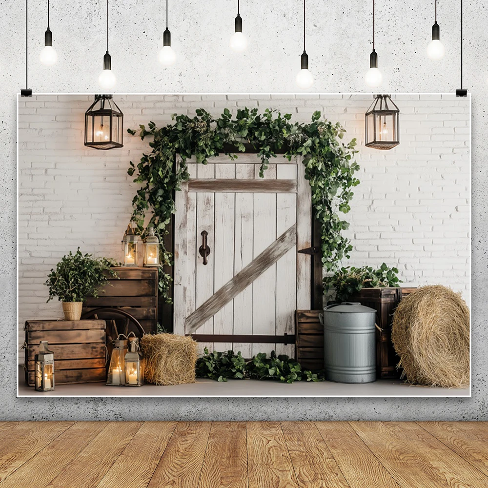 Western Farm Photography Backdrop Rustic West Wooden Door Bohemian Grass Stack Cowboy Birthday Party Decoration Photo Background
