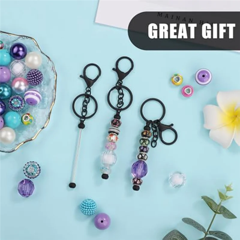 AED6-8Pcs Beadable المفاتيح القضبان Beadable الفراغات DIY بها بنفسك حبة بار المفاتيح عدة لتقوم بها بنفسك المفاتيح اكسسوارات للنساء الرجال DIY بها بنفسك