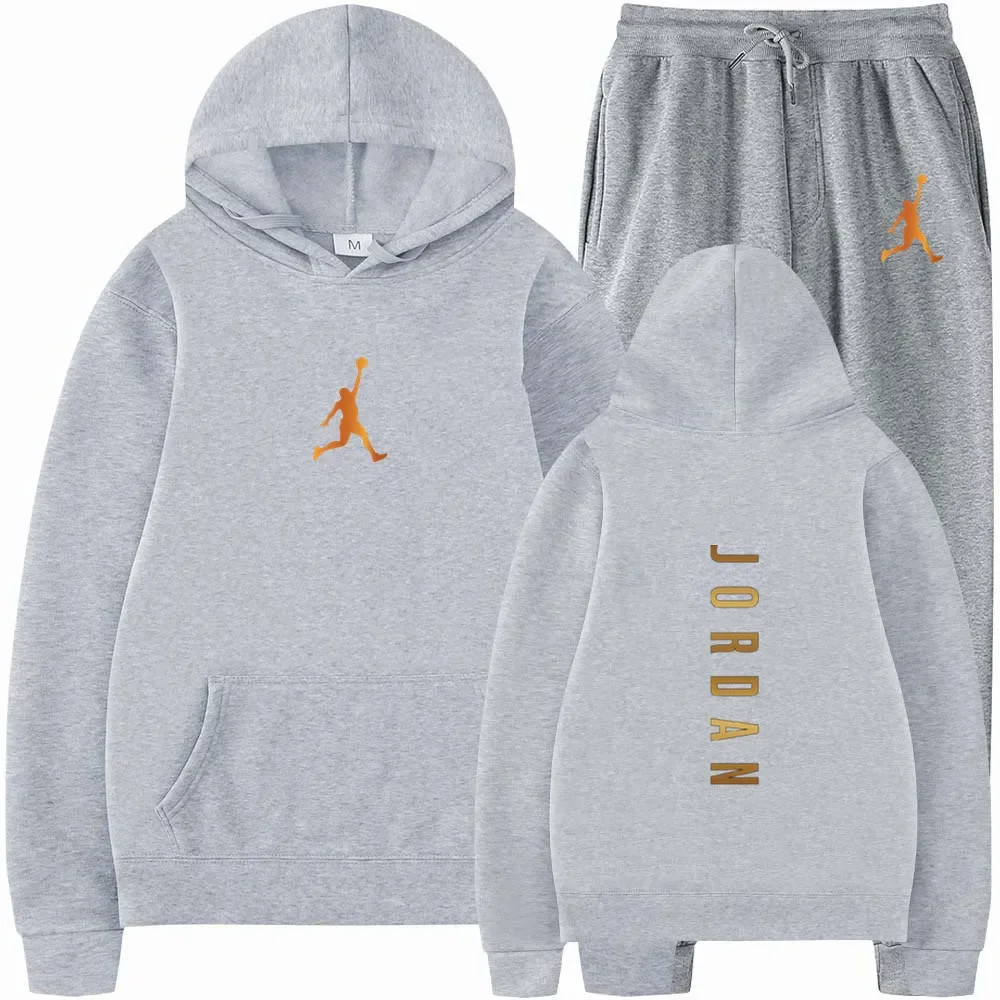 Men's pullovers for autumn and winter, solid-color hoodie + stretch waist jogging pants two-piece set, fashionable outdoor casua - Image 5
