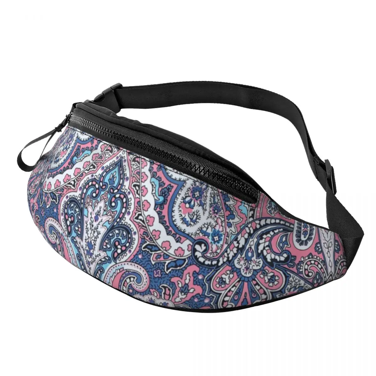 Riñonera de Cachemira para hombre y mujer, bolso de cintura cruzado con arte Floral, estilo bohemio, Rosa del desierto y azul, ideal para viajar, teléfono y Dinero