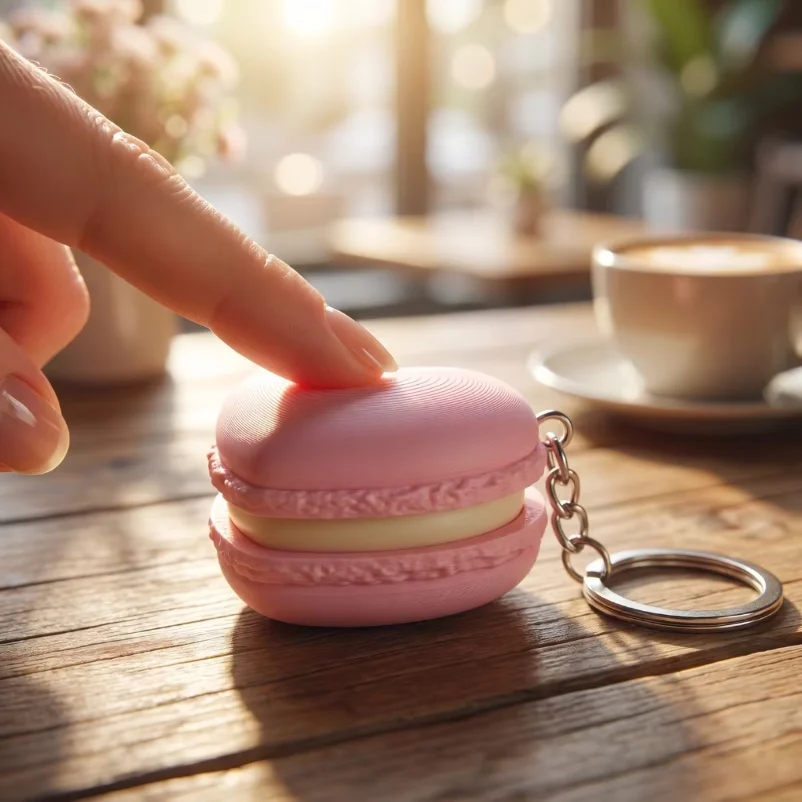 1Pc 4.5cm Macaron Fidget Keychain, 3D Printed PLA Cute Dessert Charm, Stress Relief EDC Accessory for Keys & Bags