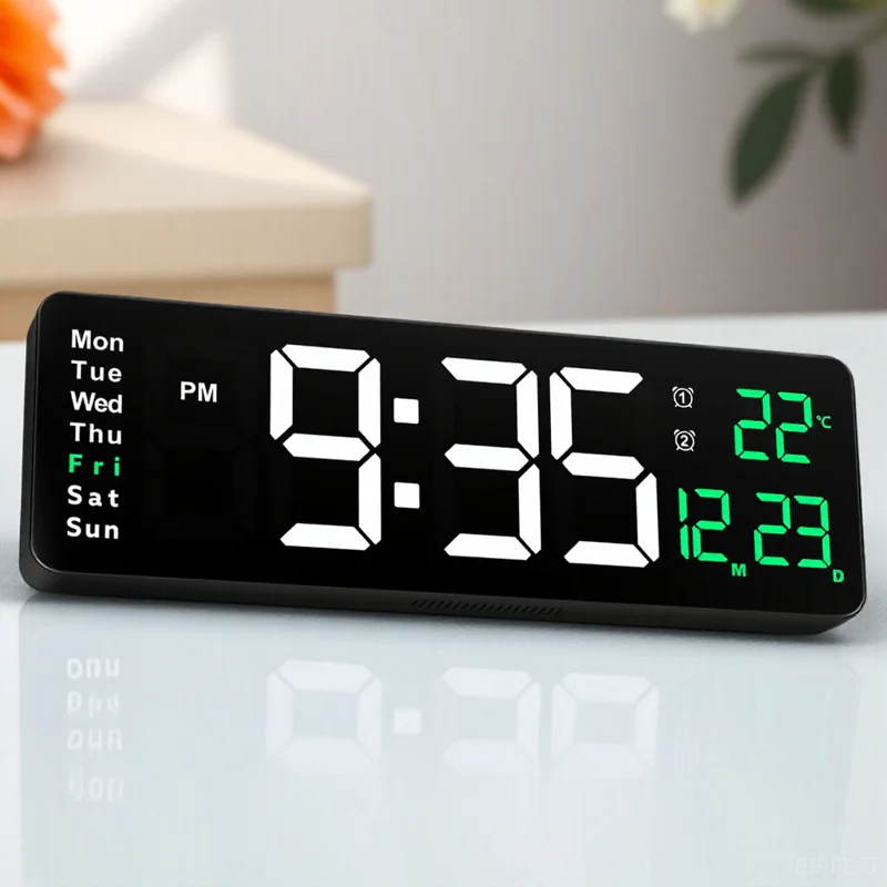 

Large Digital Wall Clock Led Display Remote -Level Brightness Temperature Date Week Countdown Timer Modern Wall Mount