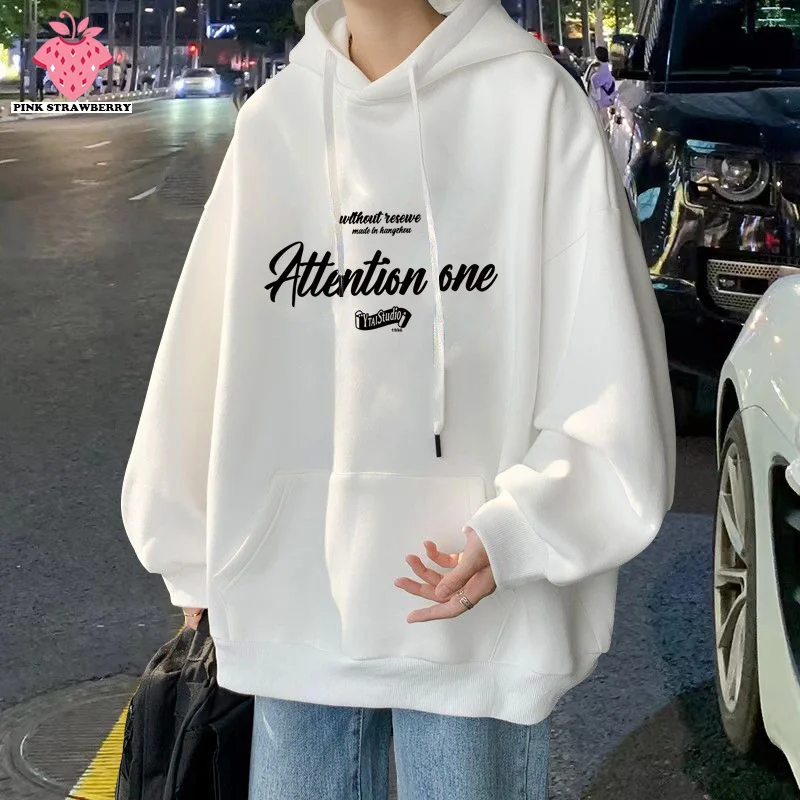 

American street White hoodie Men Women Autumn Winter 2025 New Fashion Letter Print Long Sleeve Coat Y2K Top Men Warm Sweatshirt
