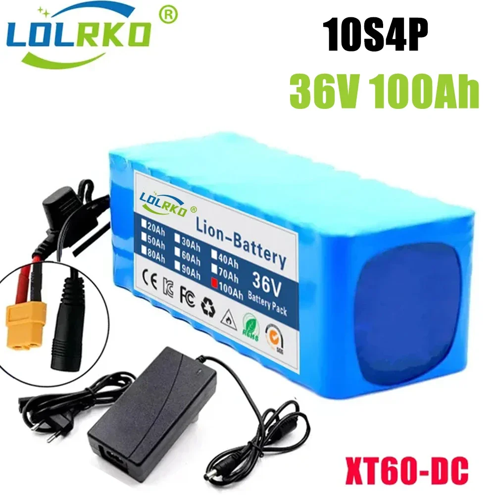 Batterie 10S4P 100Ah, 36V, 500W, 42V, 100000mAh, pour vélo électrique, avec BMS intégré, avec prise xt60