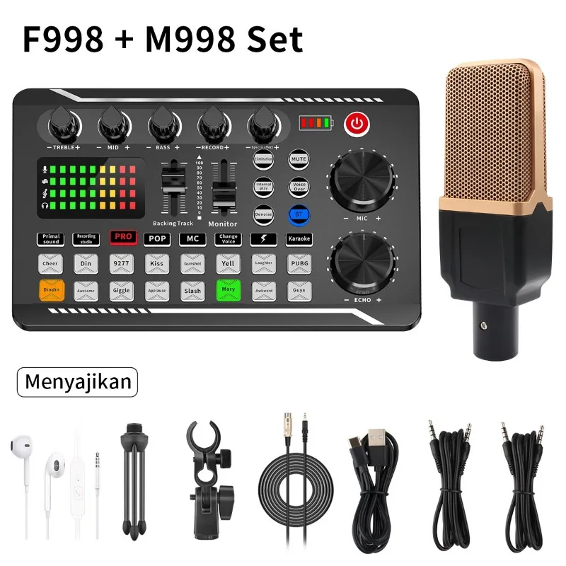 Puzzles de microphone rechargeables intégrés, carte son en direct, support de microphone, ensemble de diffusion en direct, F998