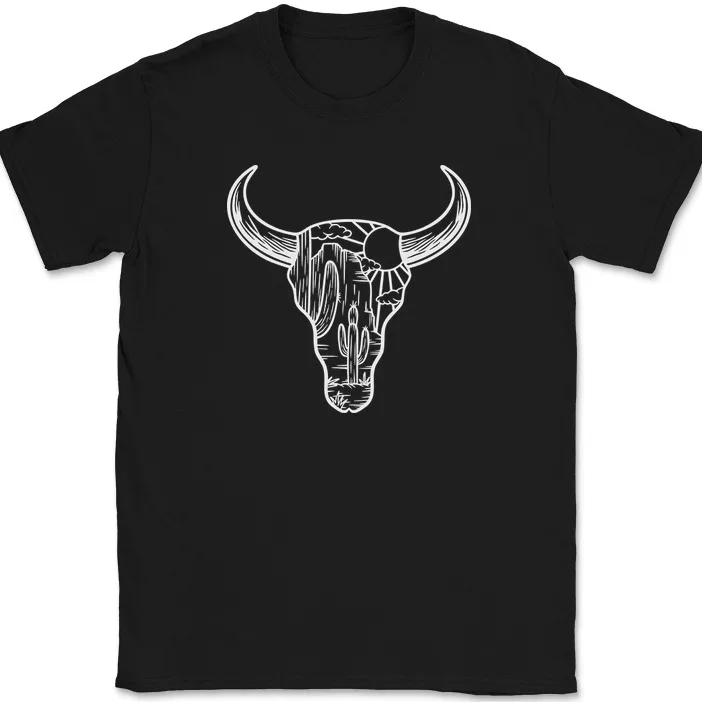 Cow Skull Desert T-Shirt Bull Graphic Riding Wrangling Tee Unisex T-shirts For Man Woman Short Summer Tees Casual Cotton